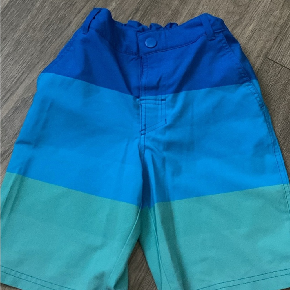 Blue and Green Striped Shorts
